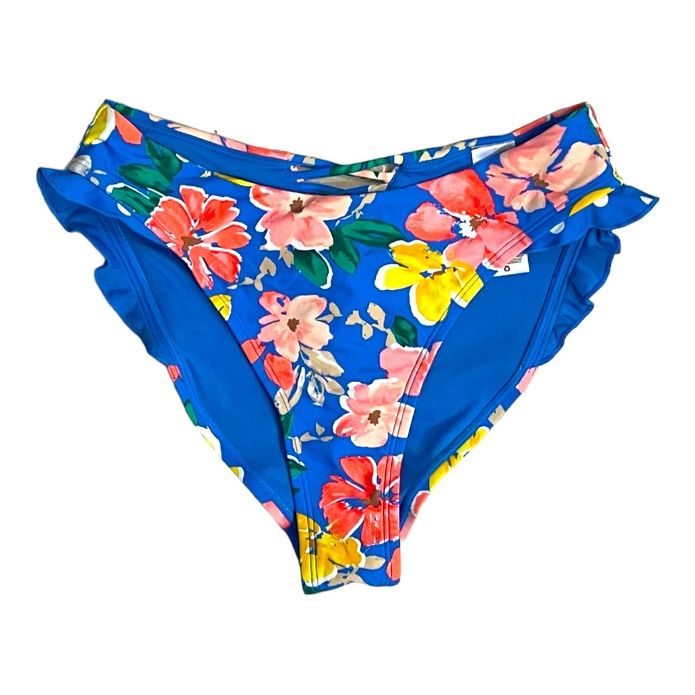 Time & Tru Mid Rise Strappy Cheeky Ruffled Floral Bikini Swimsuit Bottoms NWT